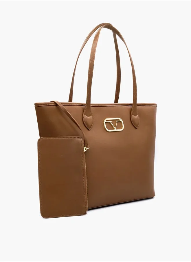 V إيطاليا Solid Tote Bag with Double Handle and Pouch