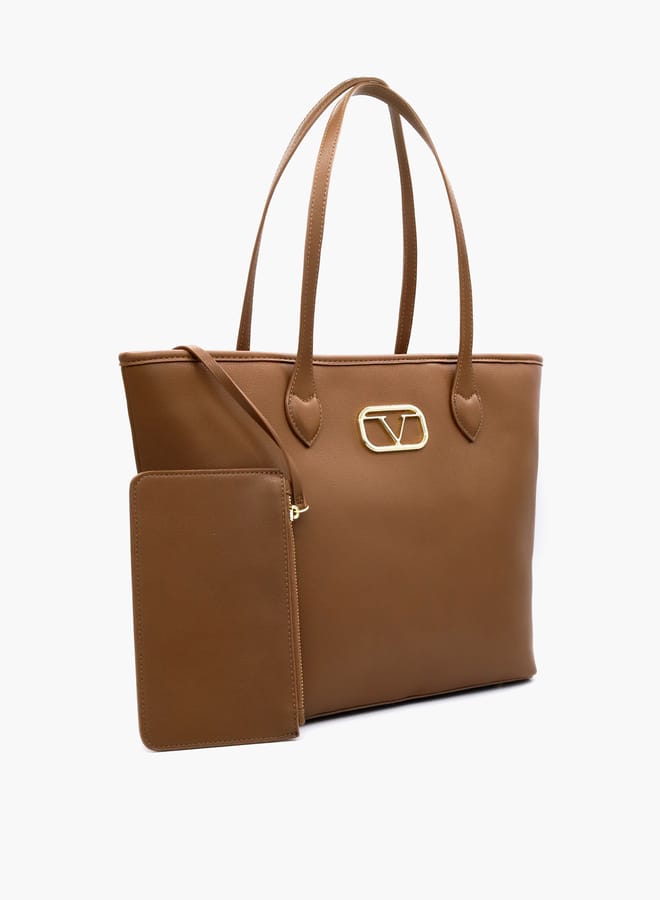 V Italia Solid Tote Bag with Double Handle and Pouch  - Image 2
