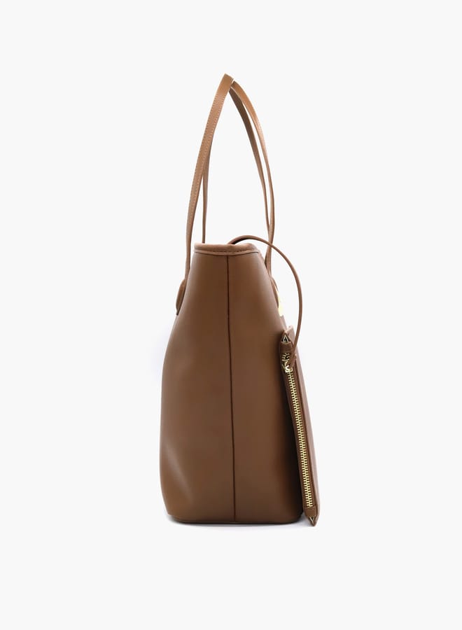 V Italia Solid Tote Bag with Double Handle and Pouch  - Image 3