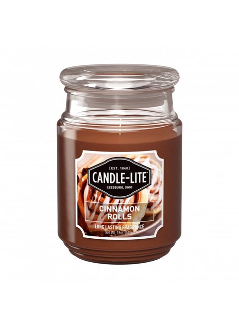Candle-lite Scented Candles, Cinnamon Rolls Fragrance, One 18 oz. Single-Wick Aromatherapy Candle with 110 Hours of Burn Time, Brown Color