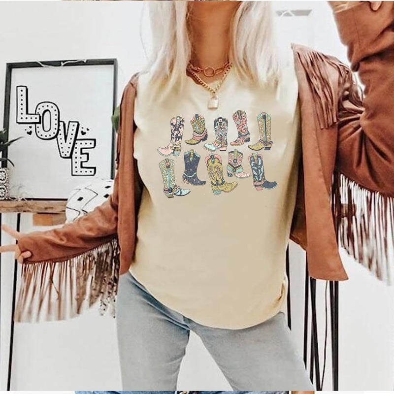 Yuaelria Cowboy Take Me Away T-Shirt for Women Western Cowboy Vintage Graphic Tees Travel Tops(Large,Beige-01) - Image 3