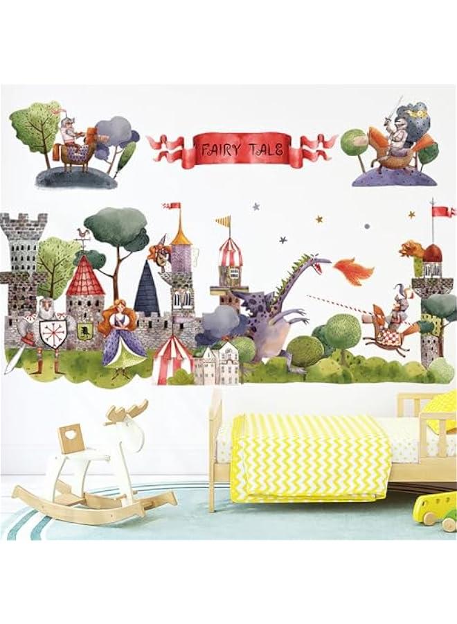 Princess Knight Wall Stickers Castle King Cartoon Dragon Wall Decals Removable Vinyl Peel and Stick for Boy Kids Nursery Living Room Bedroom Children's Room Art Decorations - Image 3