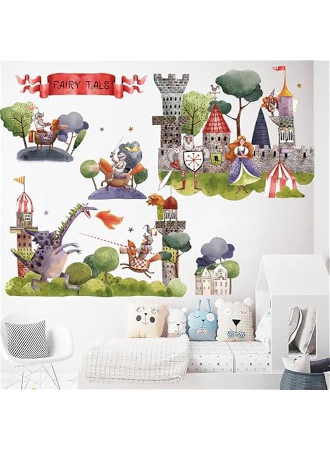 Princess Knight Wall Stickers Castle King Cartoon Dragon Wall Decals Removable Vinyl Peel and Stick for Boy Kids Nursery Living Room Bedroom Children's Room Art Decorations - Image 4