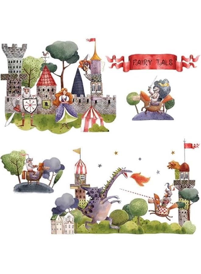 Princess Knight Wall Stickers Castle King Cartoon Dragon Wall Decals Removable Vinyl Peel and Stick for Boy Kids Nursery Living Room Bedroom Children's Room Art Decorations - Image 5