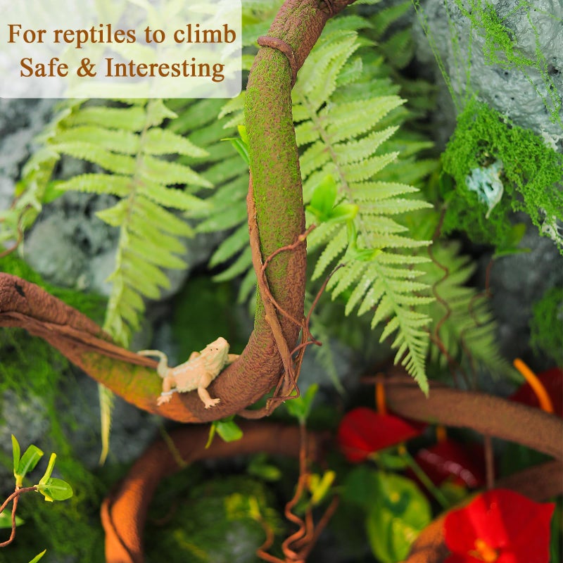 Fosolasi 63in Bendable Thick Artificial Tree Branches Faux Wood Tree Trunk Twigs Grapevines Moss Plants Garland With Green Leaves For Wall Hanging Reptile Climbing Halloween Outdoor Arch Home Garden Decoration - Image 5