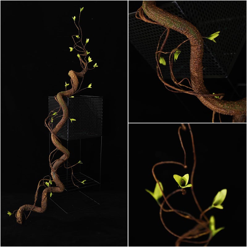 Fosolasi 63in Bendable Thick Artificial Tree Branches Faux Wood Tree Trunk Twigs Grapevines Moss Plants Garland With Green Leaves For Wall Hanging Reptile Climbing Halloween Outdoor Arch Home Garden Decoration - Image 1