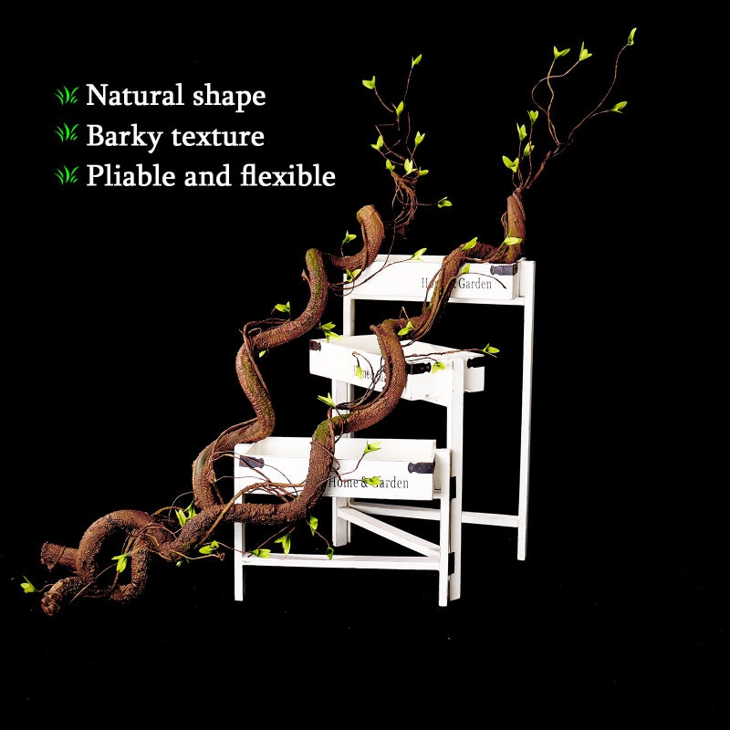 Fosolasi 63in Bendable Thick Artificial Tree Branches Faux Wood Tree Trunk Twigs Grapevines Moss Plants Garland With Green Leaves For Wall Hanging Reptile Climbing Halloween Outdoor Arch Home Garden Decoration - Image 3