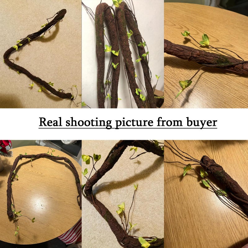 Fosolasi 63in Bendable Thick Artificial Tree Branches Faux Wood Tree Trunk Twigs Grapevines Moss Plants Garland With Green Leaves For Wall Hanging Reptile Climbing Halloween Outdoor Arch Home Garden Decoration - Image 4