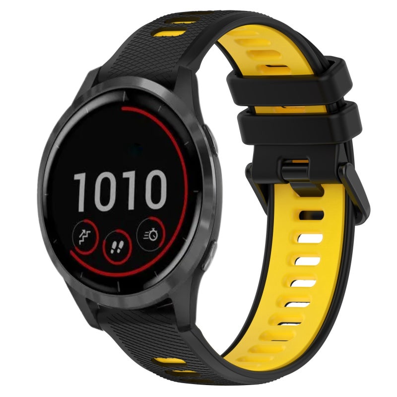 S-TOP For Garmin Vivoactive 4 22mm Sports Two-Color Silicone Watch Band(Black+Yellow) - Image 1