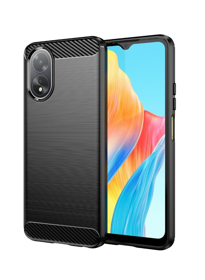 Oppo A38 4G Rugged Shield Protective Cover with Brushed Texture Carbon Fiber Pattern, Shockproof TPU, Anti-Slip, Ultra Thin, Shock Absorption - Black  - Image 1