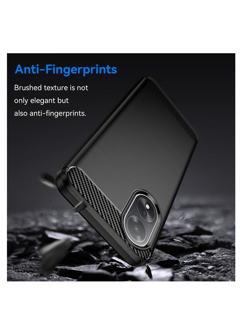Oppo A38 4G Rugged Shield Protective Cover with Brushed Texture Carbon Fiber Pattern, Shockproof TPU, Anti-Slip, Ultra Thin, Shock Absorption - Black  - Image 4