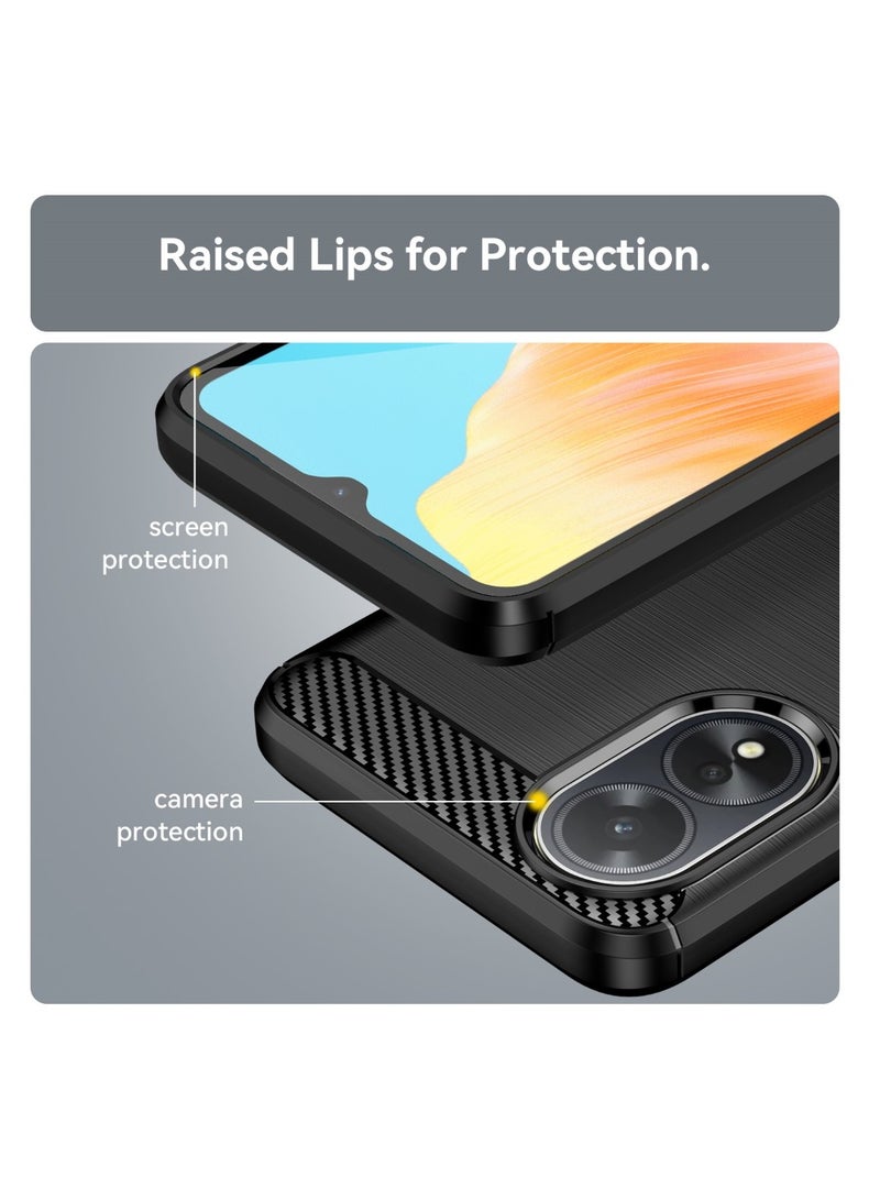Oppo A38 4G Rugged Shield Protective Cover with Brushed Texture Carbon Fiber Pattern, Shockproof TPU, Anti-Slip, Ultra Thin, Shock Absorption - Black  - Image 3