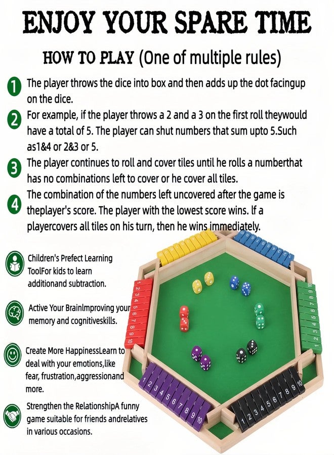 OANM Studio Wooden Shut The Box Game, Classic 2 to 6 Player Dice Board Game with 8 Dice, Traditional Tabletop Game for Adults and Families, for Game Night. - Image 5