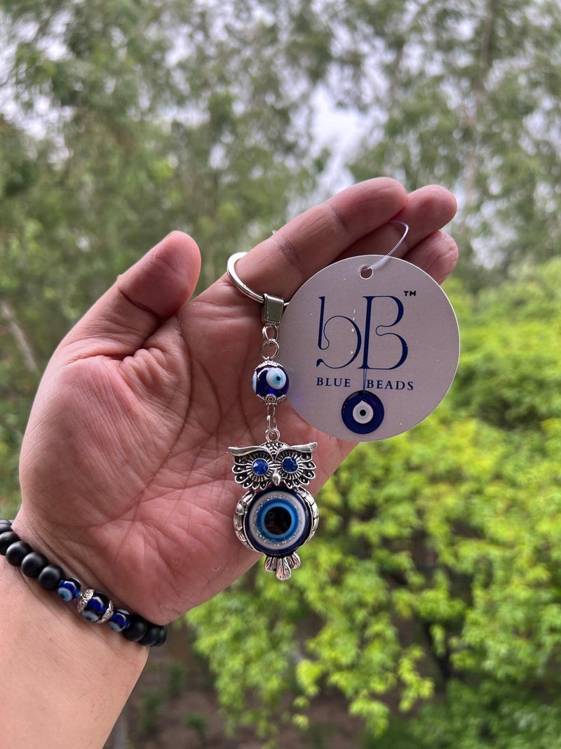 BLUE BEADS Original Blue and Silver Color Evil Eye Keychain For Bike/Car Gifting With Key Ring Anti-Rust (Pack of 3) - Image 4