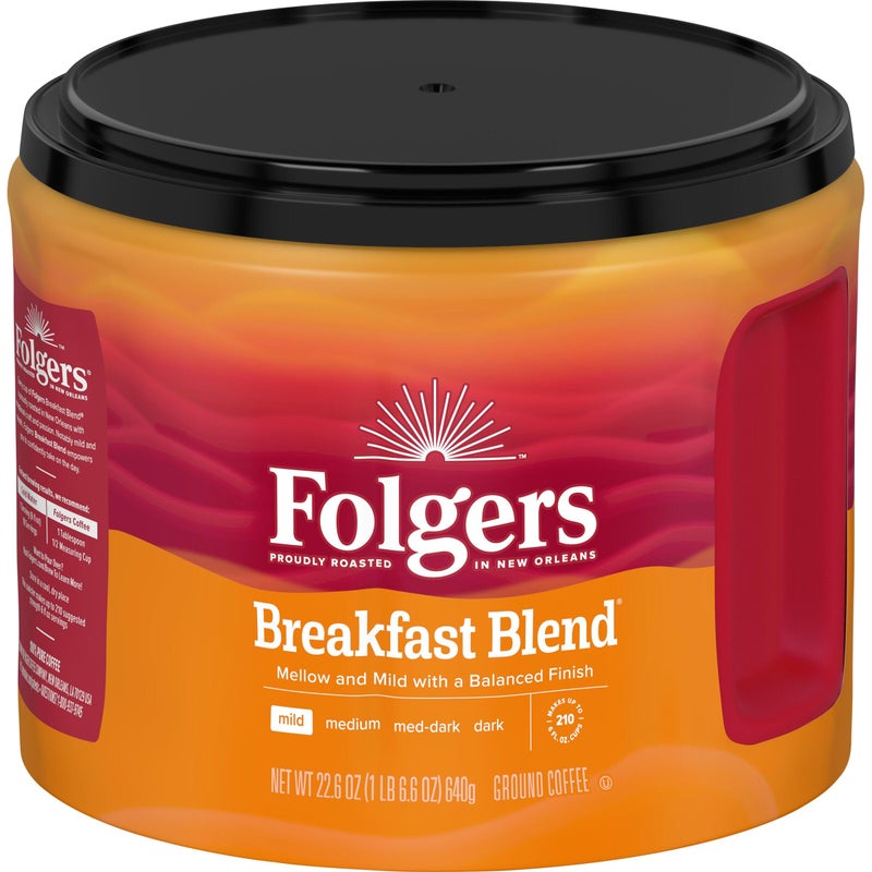 Folgers Breakfast Blend Ground Coffee, Smooth & Mild Coffee, 22.6 Ounce Canister - Image 1