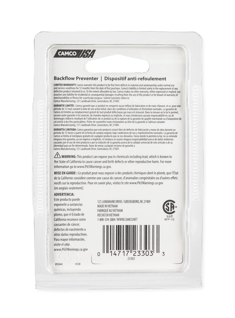 Camco كامكو RV جهاز منع تدفق المياه العكسي | يتميز بتركيب نحاسي ثقيل مع زنبرك من الفولاذ المقاوم للصدأ و 1/2 بوصة ذكر x أنثى NPT (23303) - Image 5