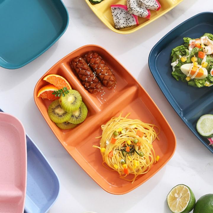 KitchEase Japanese Style Wheat Straw Dinner Plates Stylish Stripe Design Divided 3Compartment Rectangular Serving Dishes Microwave Dishwasher Safe Tableware for Dinner Snacks Parties - Image 3