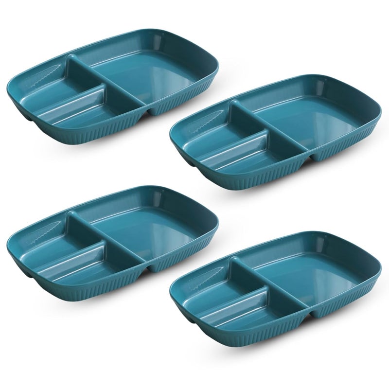 KitchEase Japanese Style Wheat Straw Dinner Plates Stylish Stripe Design Divided 3Compartment Rectangular Serving Dishes Microwave Dishwasher Safe Tableware for Dinner Snacks Parties - Image 1