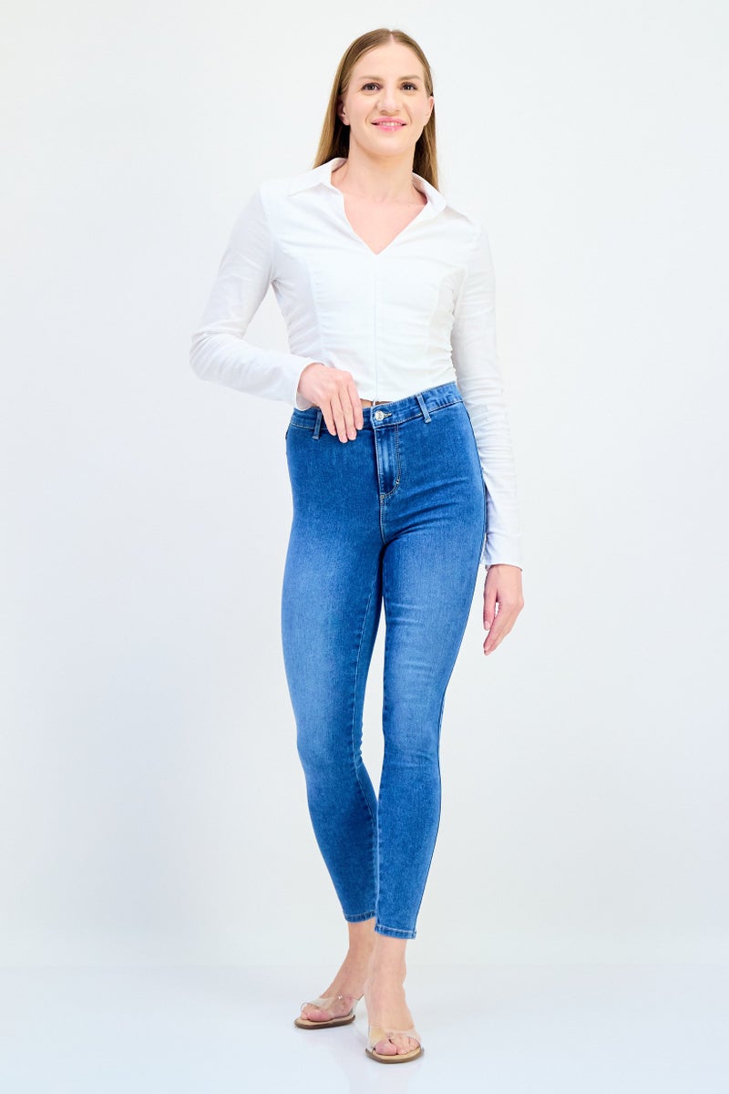 VERO MODA I Scenery by Vero Moda Women Skinny Fit Washed Stretchable Jeans, Mid Blue - Image 4