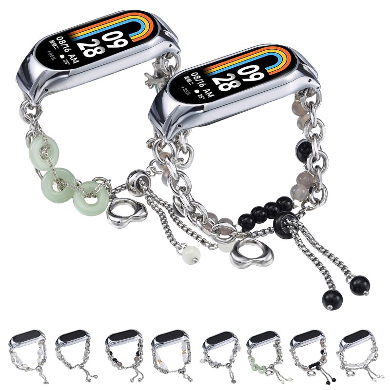 erorex For Xiaomi Mi Band 3 / 4 Crystal Beaded Onyx Watch Band(Silver+Leopard Head) - Image 4