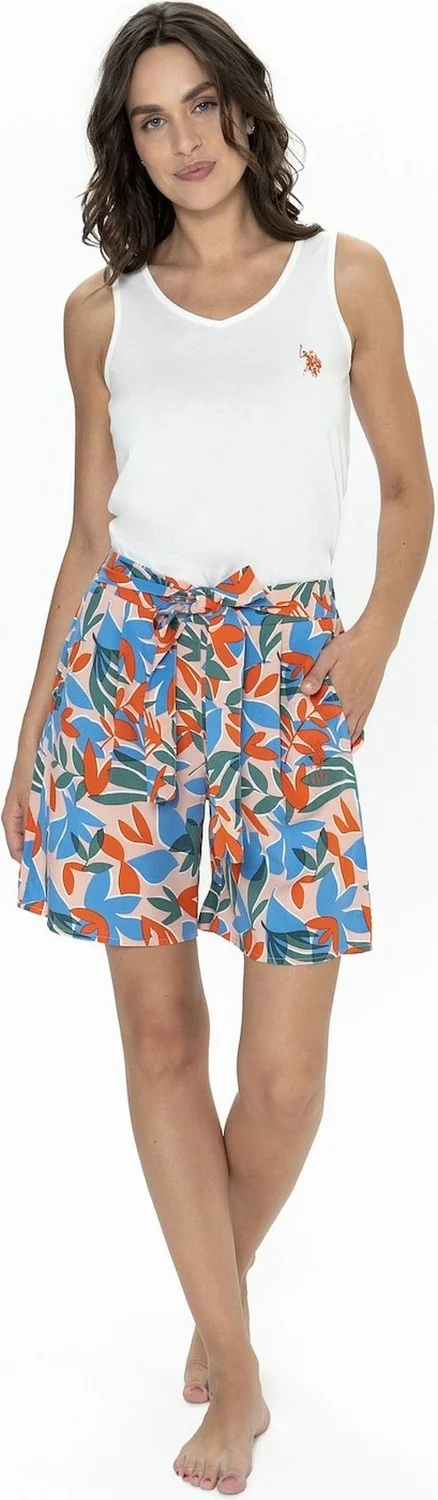 U.S. Polo Assn. 20098 Women's Thick Strappy Crew Neck Shorts Pajama Set-Ecru