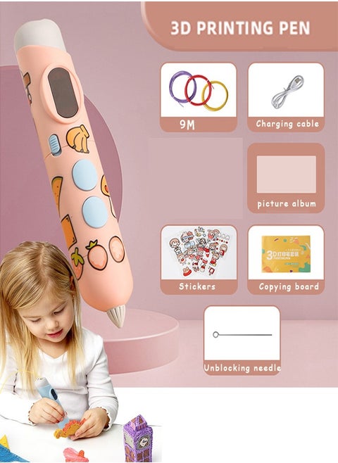 3D Pen, Cordless 3D Printing Pen for Kids with 9 M 3 Color PCL Filament Refill, USB Rechargeable 3D Printer Pen, 3D Pencil Doodle Drawing Craft Kit Gift for Child, Safe Wireless Operation