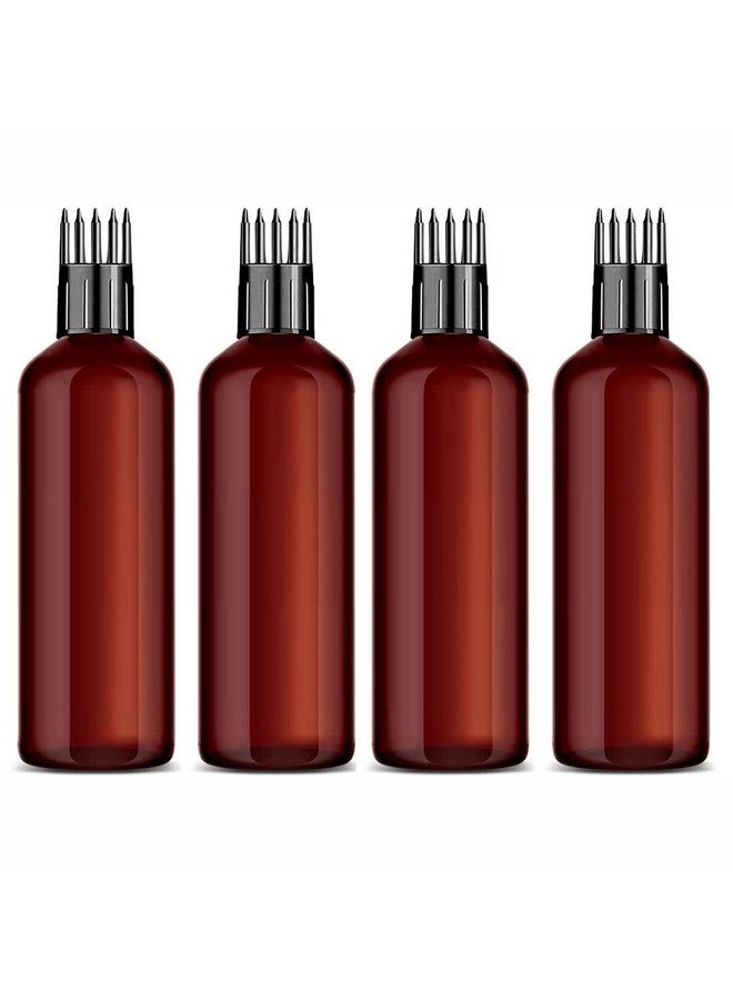 Myoc Empty Amber Color Hair Root Comb Applicator Bottle Comb Cap Applying Hair Oilshampoo & Hair Dyescalp Applicationrefillableleak Proofreusable Multipurpose Use100 Ml Pack Of 4 Plastic - Image 1