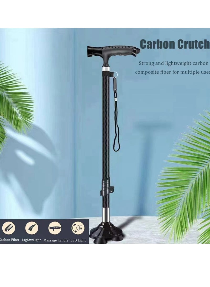 Cool Baby COOLBABY Elderly Cane Carbon Ultra-light Telescopic Cane Multi-function Cane Light Self-standing Cane With LED Light Magnet Massage Handle Cane - Image 4