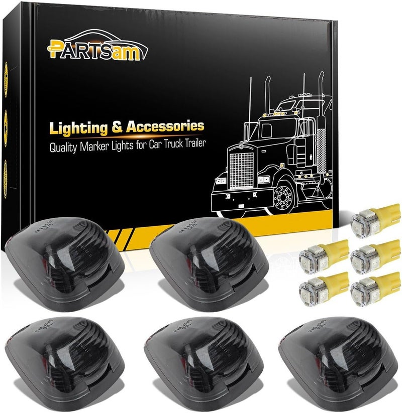 Partsam 5X Smoke Cab Marker Top Roof Light with 5X Amber T10 LED Lights Assembly - Image 1