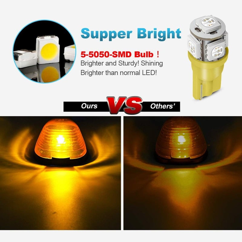 Partsam 5X Smoke Cab Marker Top Roof Light with 5X Amber T10 LED Lights Assembly - Image 5