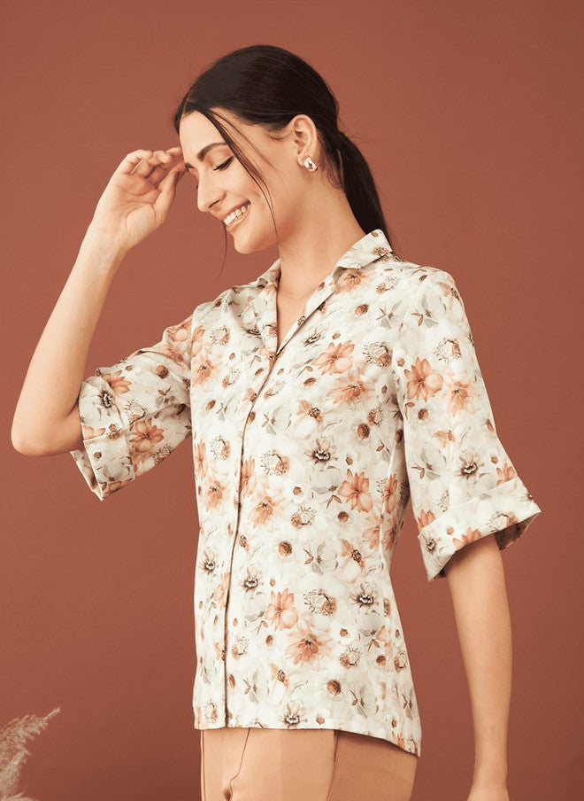 SALT ATTIRE Spread Collar Short Sleeves Premium Floral Printed Regular Fit Casual Shirt - Image 3