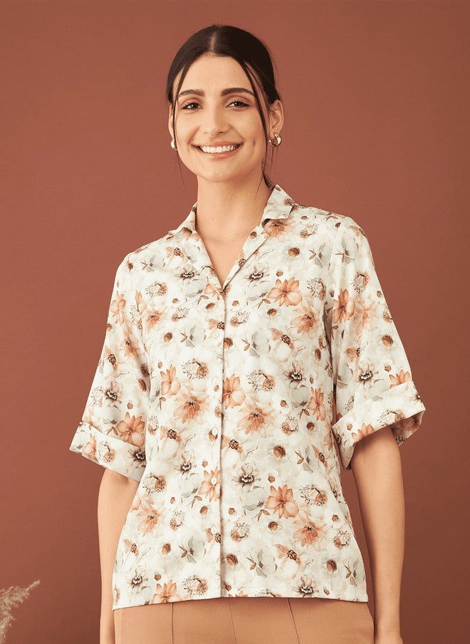 SALT ATTIRE Spread Collar Short Sleeves Premium Floral Printed Regular Fit Casual Shirt - Image 1