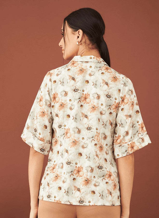 SALT ATTIRE Spread Collar Short Sleeves Premium Floral Printed Regular Fit Casual Shirt - Image 4
