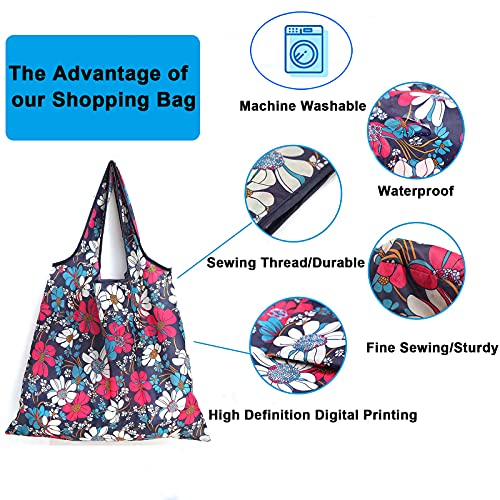 MRYUWB 6 Pcs Set Reusable Grocery Bags, Foldable Shopping Bags, Large Groceries Bags with Pouch Bulk, Ripstop, Easy Carrying，Waterproof, Eco-Friendly, Machine Washable Nylon Tote Bag (Lovely Animals) - Image 5