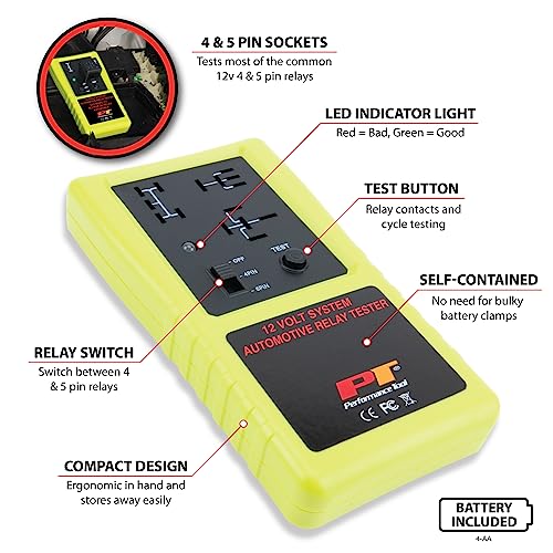 Performance Tool 3009 Compact Cordless Automotive Relay Tester for 12 Volt 4 and 5 pin relays and More - Image 2