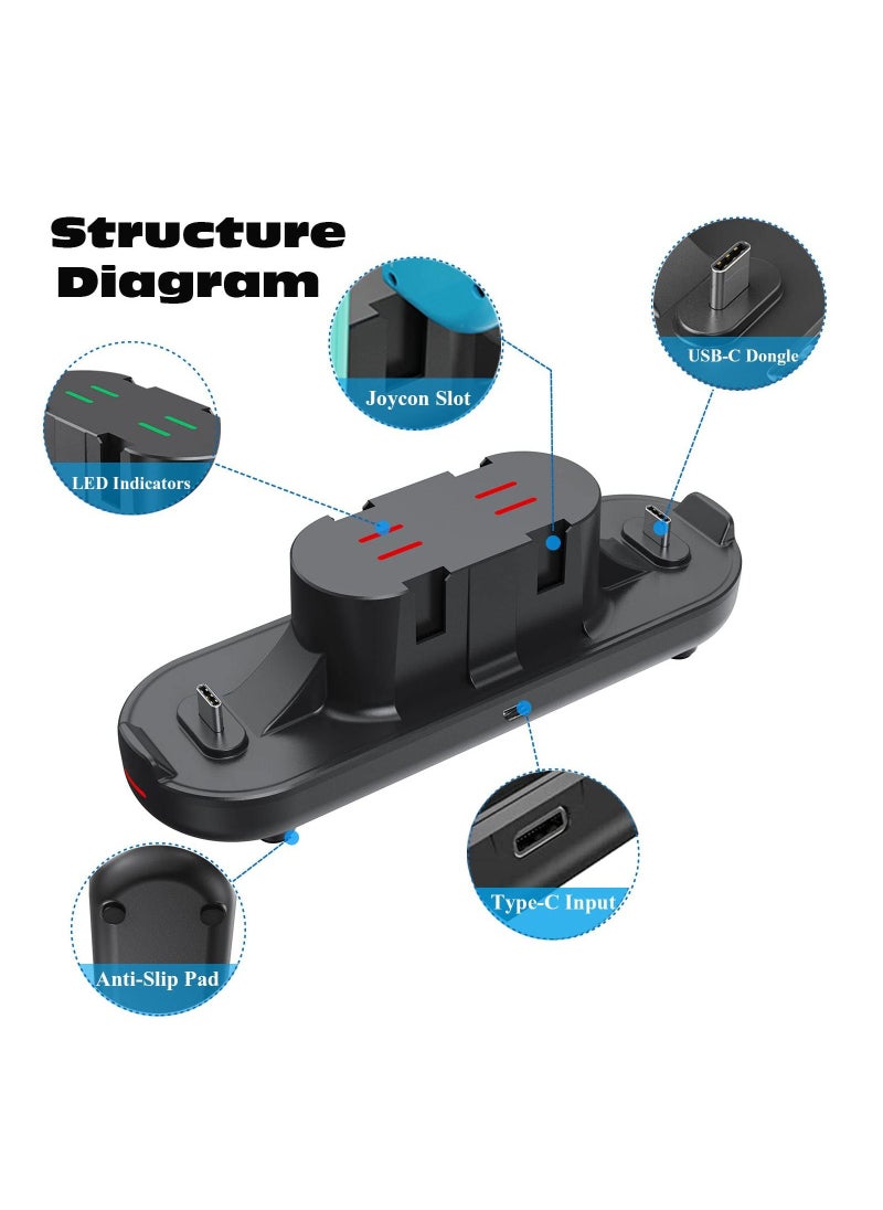 Controller Charging Dock Station Compatible with Nintendo Switch Pro Controller and Joy-con, 6-in-1 Charging Stand for Switch OLED Model Lite with Charging Indicator and Type C Charging Cable