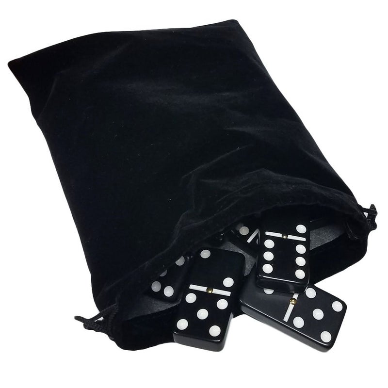 Marion Co Domino Double Six 6 Black Tiles Jumbo Tournament Professional Size with Spinners in Black Elegant Velvet Bag