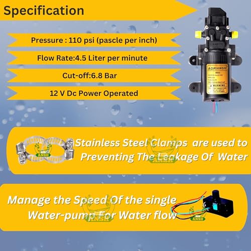 Agriansh Heavy Duty 12V DC Battery Operated Water Pump Motor with Stainless Steel Clamps & Regulator, Ideal for Agricultural & Gardening Use - Image 4