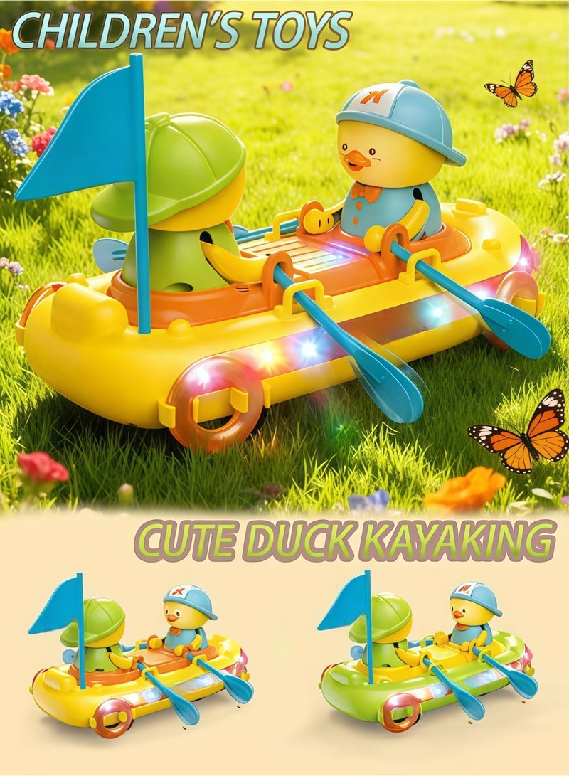 XiuWoo Baby Educational Electric Omnidirectional Duck Raft Toy, Yellow Duck Rowboat with Lights & Music, 27×18×13cm Safe ABS Material, Auto-Steer on Collision + Simulated Oar Interaction, 450g Lightweight, Sensory-Cognitive Training, Ideal Gift for 1-3-Year-Old Toddlers - Image 1