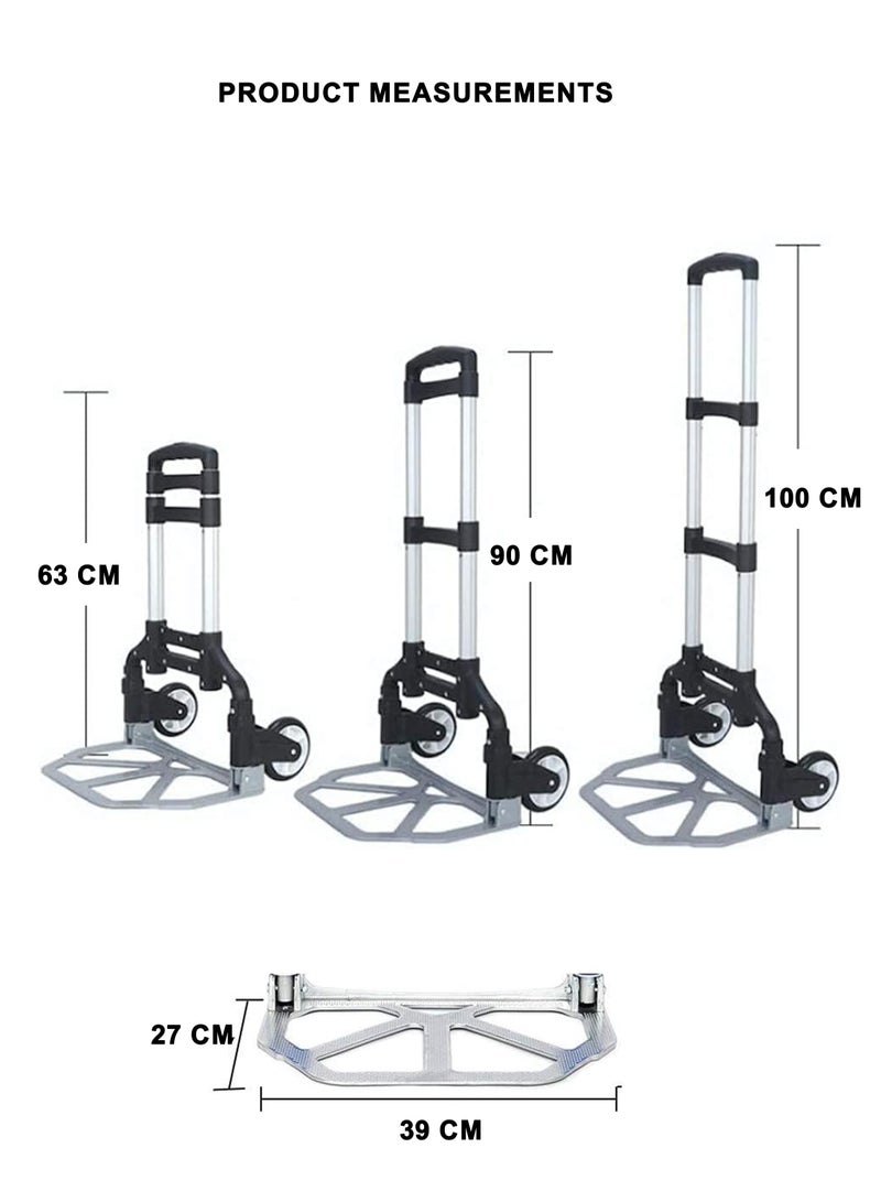 Toshionics Folding Hand Truck Trolley Heavy Duty Dolly Cart with Telescoping Handle Elastic Ropes Wheels Ideal For Shopping Home Office Shopping and Luggage Transport Durable Aluminum Capacity  - Image 4