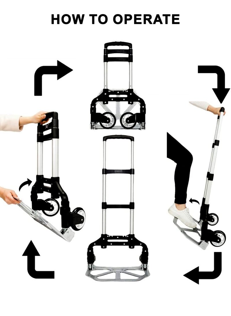 Toshionics Folding Hand Truck Trolley Heavy Duty Dolly Cart with Telescoping Handle Elastic Ropes Wheels Ideal For Shopping Home Office Shopping and Luggage Transport Durable Aluminum Capacity  - Image 3