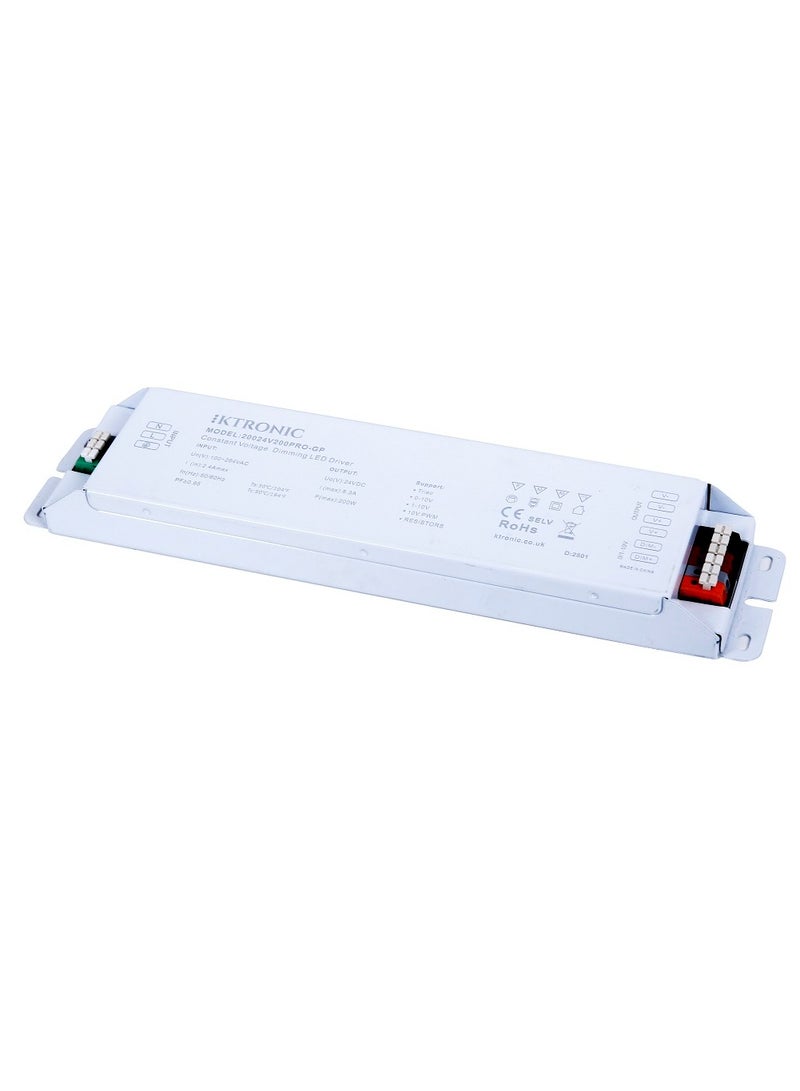 KTRONIC 200W 24V LED Driver – 5 in 1 LED Driver, 110-277VAC to 24V DC 8.3A MAX. 5 Dimming’s from Driver, Triac, 0-10V, 1-10V, 10V PWM and Resistors. - Image 1