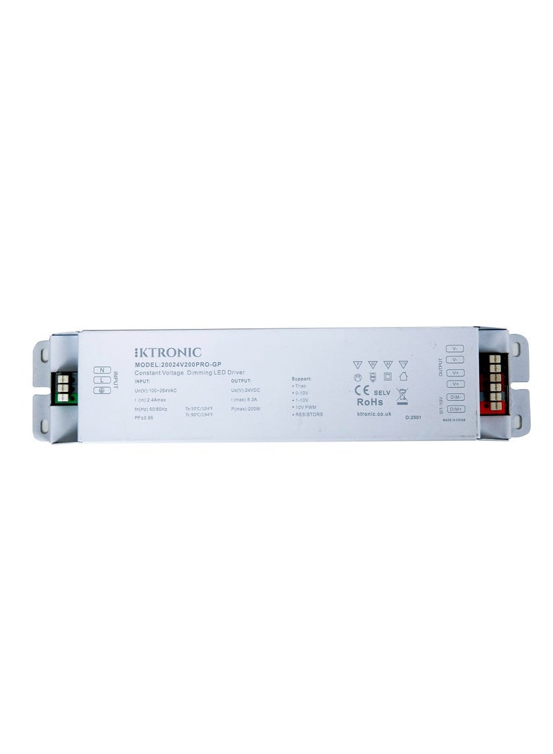 KTRONIC 200W 24V LED Driver – 5 in 1 LED Driver, 110-277VAC to 24V DC 8.3A MAX. 5 Dimming’s from Driver, Triac, 0-10V, 1-10V, 10V PWM and Resistors. - Image 2