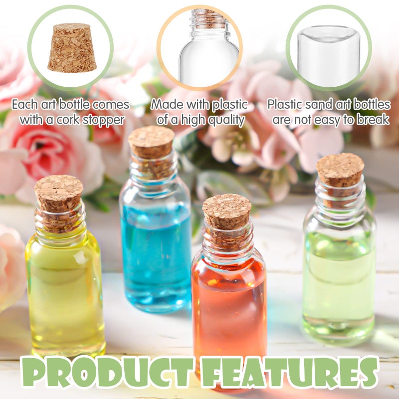 Sabary 50 Packs 1 Oz Plastic Sand Art Bottles With Cork Stoppers Mini Vial Potion Bottles Perfume Cork Bottle With 10 Mini Funnels For Filling Bottles For Diy Craft  Essential Oil  Message  Party Favor - Image 3