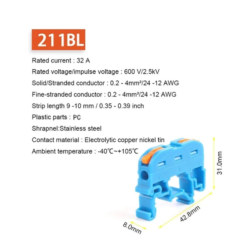211BL Compact Quick Wire Connector 50PCS Din Rail Press Terminal Block - Image 2