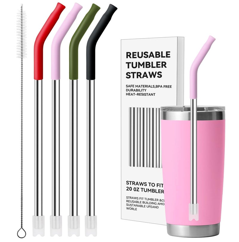 Bluwing Stainless Steel Straws for 20 oz YETI Tumbler, 4 Pcs Metal Straws Reusable with Silicone Tip for 20 oz Stanley Cup and 16 oz Glass Cups(Color 3) - Image 1