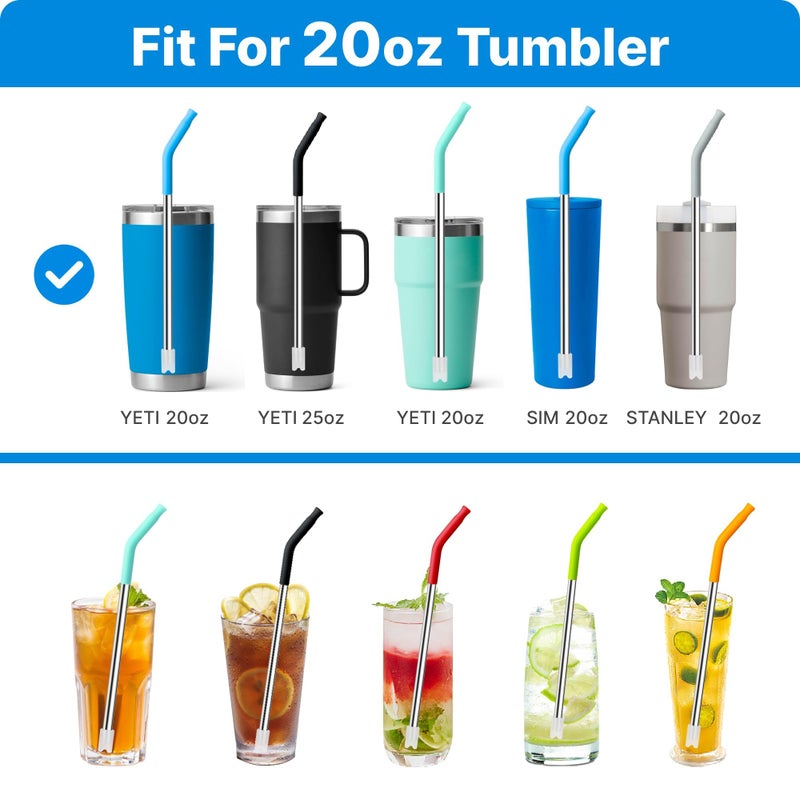Bluwing Stainless Steel Straws for 20 oz YETI Tumbler, 4 Pcs Metal Straws Reusable with Silicone Tip for 20 oz Stanley Cup and 16 oz Glass Cups(Color 3) - Image 5