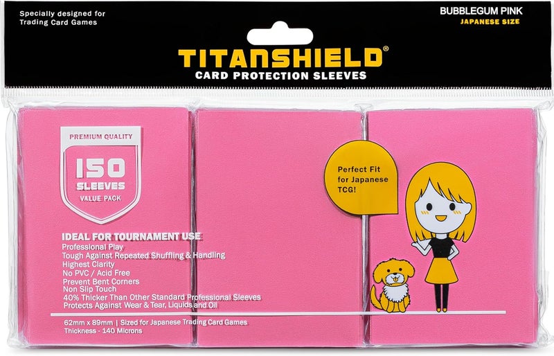 TitanShield (150 Sleeve/Bubblegum Pink) Small Japanese Sized Trading Card Sleeves Deck Protector Compatible with Yu-Gi-Oh, Cardfight Vanguard & More - Image 1