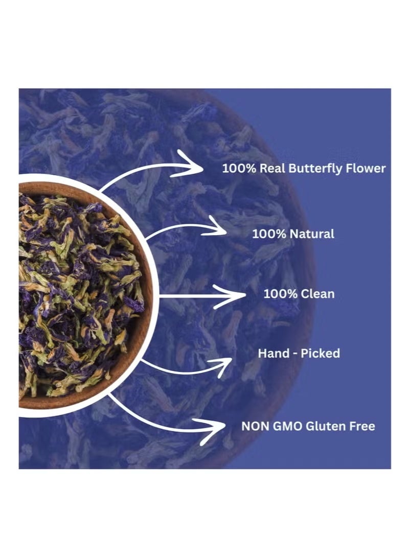 ROOTNRISEBLISS Premium Butterfly Pea Flowers 100g 2 Pack  – Natural Blue Tea, Caffeine-Free, Rich in Antioxidants for Skin, Hair & Focus. - Image 3