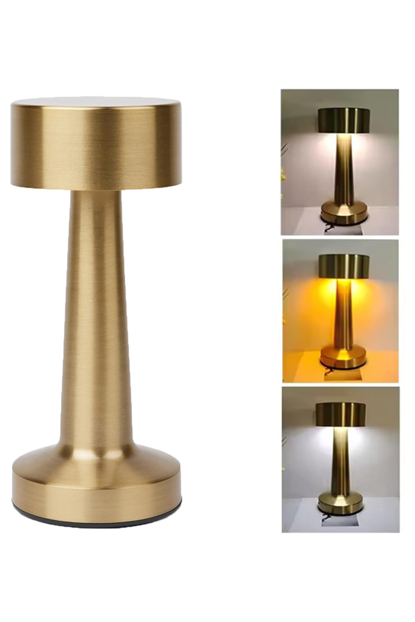 Table Lamp Metal Gold Touch Sensor - LED Rechargeable Cordless Desk Light with 3 Brightness Levels, Warm White Neutral Light, Battery/USB Operated - Portable Night Light for Bedroom, Bedside, Office, Restaurant, Hotel & Bar Decoration